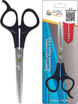 Tesoura Para Cabelo Desbaste Simples NYBC Beauty - 6 3/4" - 175mm, Preta, Leve e Eficiente, Para Uso Doméstico e Profissional