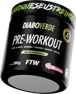FTW Pré-Treino Diabo Verde em Pó com Cafeína, Aminoácidos Beta‑Alanina e Arginina para Treinos e Atividades Físicas - Pote 300 g (Algodão Doce)