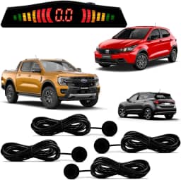 Sensor de Ré Estacionamento Emborrachado 4 Pontos Display Led Preto Fosco