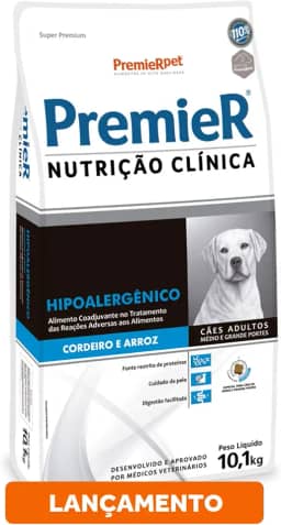 PremieR Pet Nutrição Clínica Ração Seca Hipoalergênica para Cães Adultos Portes Médio e Grande Sabor Cordeiro e Arroz 10kg