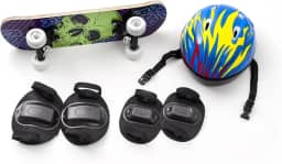 Skate Infantil + Acessórios Segurança E Proteção Com 5 Itens Caveira Verde