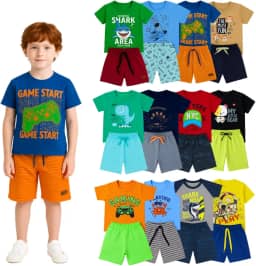 Kit 10 Peças Roupas Infantil Menino – Conjuntos de Verão com Camisetas e Bermudas, Leves e Confortáveis, Moda Infantil para Brincar e Passear 1 A 8 Anos