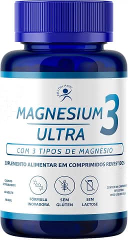 Magnésio 3 em 1 - Taurato + Dimalato + Quelato - Suplemento Alimentar - Sem Glúten, Sem Lactose - 60 Comprimidos - NutriAge