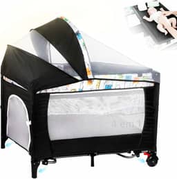 Berço Portátil 3 em 1 cercadinho Infantil Até 15 Kg chiqueirinho moises para bebe com Mosquiteiro, Barra de Brinquedos Trocador Móbile e Bolsa - berco acoplado a cama - Seguro, Confortável e Compacto