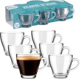 Conjunto 6 Xícaras de Vidro Classic 90ml – Vidro Transparente Resistente, Design Elegante para Café, Chá e Espresso, Ideal para Café da Manhã, Mesa Posta, Cozinha Moderna e Uso Diário Premium