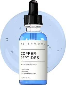 Asterwood Sérum de peptídeos de cobre para o rosto – aperta, reparador, aumento de colágeno – com GHK- e ácido hialurônico – 1 ml