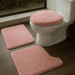 Jogo de Tapetes Antiderrapantes para Banheiro - Conjunto com 3 Peças em Algodão - Elegância e Segurança (Rosa)