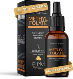 Vitamina B9 Metilfolato em Gotas Sublingual 30 mL ELLYM NUTRITION Sabor Laranja O Ácido Fólico Auxilia na Formação do Tubo Neural do Feto Durante a Gravidez (30 mL)