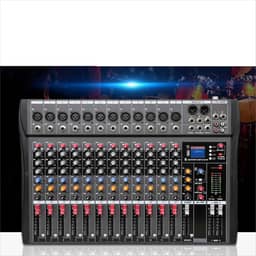 VEDO Mesa de som 12 canal, Small Stage Bluetooth USB MP3, entrada 48V Phantom Power DJ Karaoke Mobile Live High Power Mixer Professional 12 Channel Studio Audio Mixer 110V/220V 12 canais