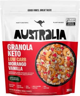 Hart's Natural Granola Australia Keto Low Carb Morango e Baunilha - Granola Sem Açucar, Sem Lactose, Sem Glúten, Vegano - 100% Natural - Alto em Fibras - 300g
