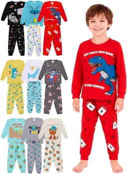 Kit Sortido 4 Peças Pijama Manga Longa Bebê Menino - 2 Conjuntos Pijamas Comprido Masculino Infantil Inverno