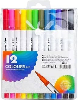 Canetas Brush Pen e Ponta Fina 2 em 1 Kit Profissional para Lettering Caligrafia e Desenho Canetinhas Coloridas Dual Tip para Artistas Estudantes e Adultos (12 cores)