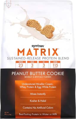 Syntrax Nutrition Matrix Protein Powder, mistura de proteína de liberação sustentada, pedaços de biscoito reais, biscoito de manteiga de amendoim, 2,2 kg