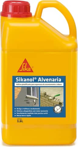 Sikanol Alvenaria, aditivo concentrado que proporciona liga e plasticidade às argamassas de reboco e assentamento, Marrom, Galão 3,6L