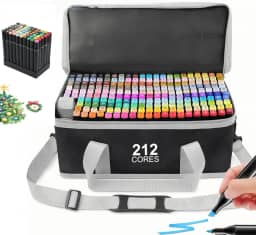 212 Cores Marcadores para Colorir com Estojo para Transporte, Caneta touch para Colorir Caneta para desenho profissional Escolar canetinhas Ponta Dupla para Crianças e Adultos, Álcool, Ilustração