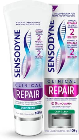 Sensodyne Creme Dental para Sensibilidade Clinical Repair Deep Clean com Flúor, Reparação dos Dentes Sensíveis, 100g