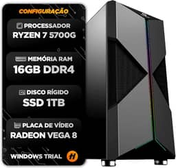 PC Gamer Hertz Ryzen 5700G, 16GB RAM, SSD 1TB, Vega 8, Gabinete RGB – Potência e Visual para Gamers Exigentes