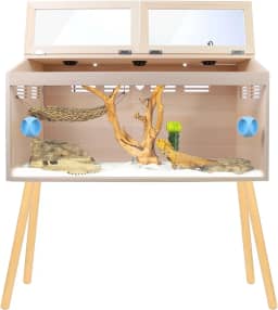 Terrário para répteis de 77 galões com suporte - tanque de répteis 80 cm C x 40 cm L x 100 cm A, gabinete de madeira e frente de vidro, sistema de ventilação, forro à prova d'água