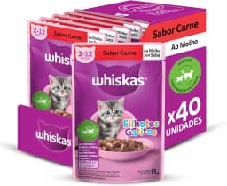 Pack Ração Úmida Whiskas Sachê Carne ao Molho para Gatos Filhotes 85 g - 40 unidades