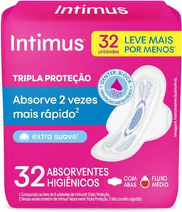 Intimus Absorvente Externo, Tripla Proteção Suave com Abas, 32 unidades