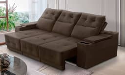 Sofá Retrátil e Reclinável 3 lugares 2,10m com Porta Copos e USB Hannah Suede Marrom Adonai Estofados