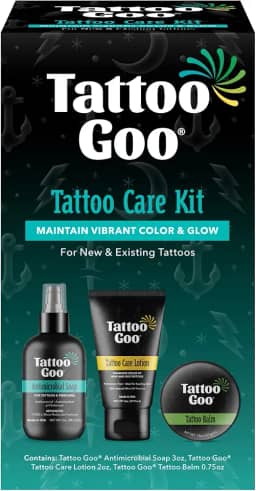 Tattoo Goo O kit de cuidados posteriores inclui sabonete antimicrobiano, bálsamo e loção, cuidados com tatuagem para realce de cor + cura rápida – vegano, sem crueldade, sem petróleo, presentes de