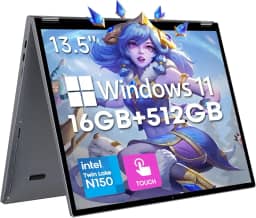 CHUWI FreeBook Laptop 2 em 1 de 13,5 polegadas, 16 GB LPDDR5 RAM 512 GB SSD, Intel N150 (até 3,6 GHz), FHD 2256 x 1504, SSD Expansão de 2 TB, laptops com tela sensível ao toque Windows 11, teclado