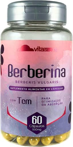 Berberina com TCM 500mg 60 cápsulas Extrato Padronizado Berberis Vulgaris Sem Lactose Sem Glúten VitaGenus