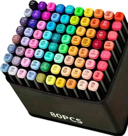 Conjunto de Canetas Marcador Permanente Canetinhas para Colorir Touch com Ponta Dupla para Desenhos Profissional e Escolar com Duas Pontas Hidrográficas com Estojo para Transporte Brashopmall® (80)