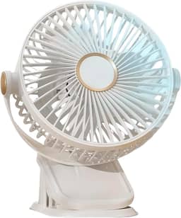 Ventilador de Mesa Portátil USB 3 em 1 Recarregável com LED, 5 Velocidades, 360° e Silencioso Para Escritório, Home Office, Quarto e Viagens (Branco)