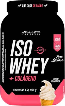 Fullife Nutrition, Iso Whey + Colágeno, For Women, Zero açúcar e lactose, Sabor Sundae de Baunilha, Pote, 900 Gramas • 23 Doses
