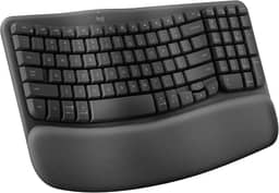 Teclado Ergonômico sem fio Logitech Wave Keys com Design Ondulado, Suporte para Descanso de Pulso Acolchoado, Bluetooth ou Receptor USB Logi Bolt, Compatível com Windows/Mac e Layout US - Grafite