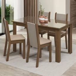 Conjunto Sala de Jantar Mesa Tampo de Vidro 4 Cadeiras Suzy Madesa