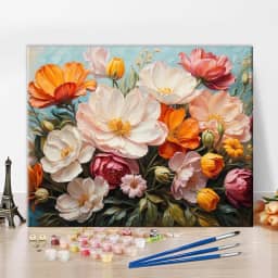 TUMOVO Kit de pintura a óleo faça você mesmo, lindas flores coloridas abstratas pintura por números para adultos, pintura de arte floral abstrata por números com pincéis e pigmento, 40 x 50 cm, sem