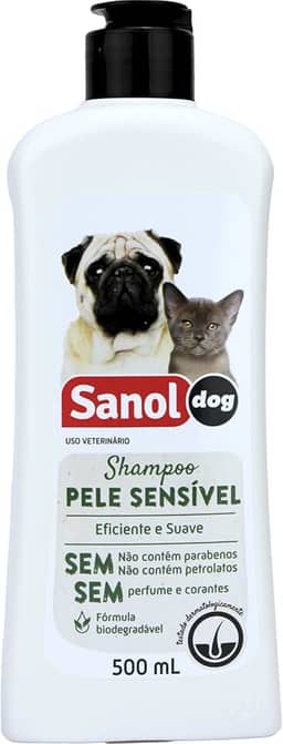 Sanol Dog Shampoo De Pêlos Para Câes E Gatos Pele Sensível 500 Ml Branco