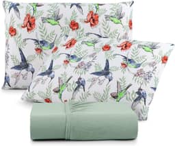 Jogo de Lençol 100% Algodão com Fronhas, Malha Penteada 130g, Antialérgico, Vários Tamanhos (Queen, Beija Flor)