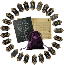 Tirmanaz Conjunto de runas, conjunto de 25 peças de pedra de runa viking de madeira com livro guia, bolsa de veludo, runas nórdicas para iniciantes, bruxaria/adivinhação/meditação/espiritual