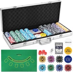 Maleta de Poker 500 Fichas, 500PCS Casino Style Chips, Poker, Fichas de Poker, Kit Poker, Maleta de Poker, Vem Com 2 Cartas de Jogo E 5 Peneiras E Toalha de Mesa de Jogo, Liga de Alumínio Caso