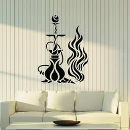 Decalque de parede de vinil, tabaco, narguilé, fumar, fumar, árabe, bar, adesivos, mural, decoração grande (g8430) preto