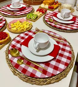 Kit 04 Capas Sousplat Xadrez Vermelho 35cm Decoração Mesa Posta