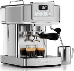 SUMSATY Máquina de Café Expresso, Aço Inoxidável, 1.8L, 20 Bar, Vaporizador de Leite, Cappuccino, Latte, Espresso, Totalmente Automática
