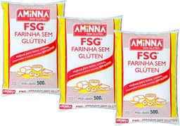 Kit 3 Farinha FSG Sem Glúten Massas e Bolos 500g Aminna