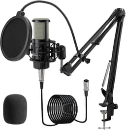 ALABS Microfone condensador XLR, kit de microfone de gravação cardioide profissional com diafragma de 25 mm para transmissão, podcast, canto, vocal, microfone de estúdio com braço boom, filtro pop