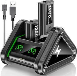 Pacote de bateria recarregável com estação de carregamento para Xbox, 2 baterias recarregáveis de 1200 mAh com base de carregamento para controles Xbox Series X|S/Xbox One X|S/Elite – Cabo USB-C incluído…