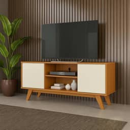 Rack Estante Multifuncional Para Sala de Estar com Prateleira, Porta e Organizador (Cedro/Off)