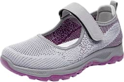 Tênis feminino de malha para idosos, respirável, antiderrapante, para o, sapatilha leve, tênis de caminhada, tênis esportivo para jogging, 37 cinza
