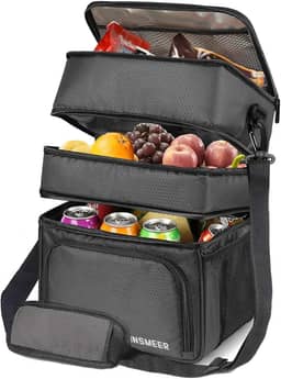 INSMEER Bolsa Térmica Marmita Para Homens, 3 Compartimentos Lancheira Térmica Para Homens Adultos Bolsa Térmica Separada Para Alimentos Quentes E Frios, 3 Compartimentos (Preto)