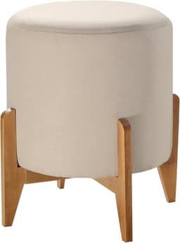 Puff em Linho Redondo Otavio Agarb Decor Cor:Linho Bege Claro