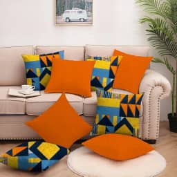 Kit com 8 Capas para almofadas 4 Geométrico Laranja com 4 Laranja com Zíper, em Tecido Gorgurinho-AL