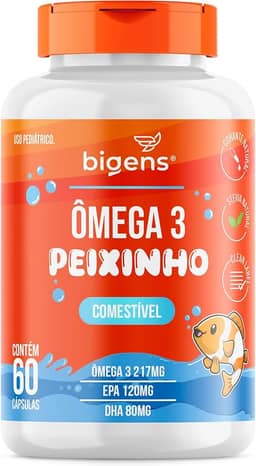 Ômega 3 Peixinho, Concentrado em EPA e DHA, Sabor laranja, 60 Caps Mastigáveis, Bigens